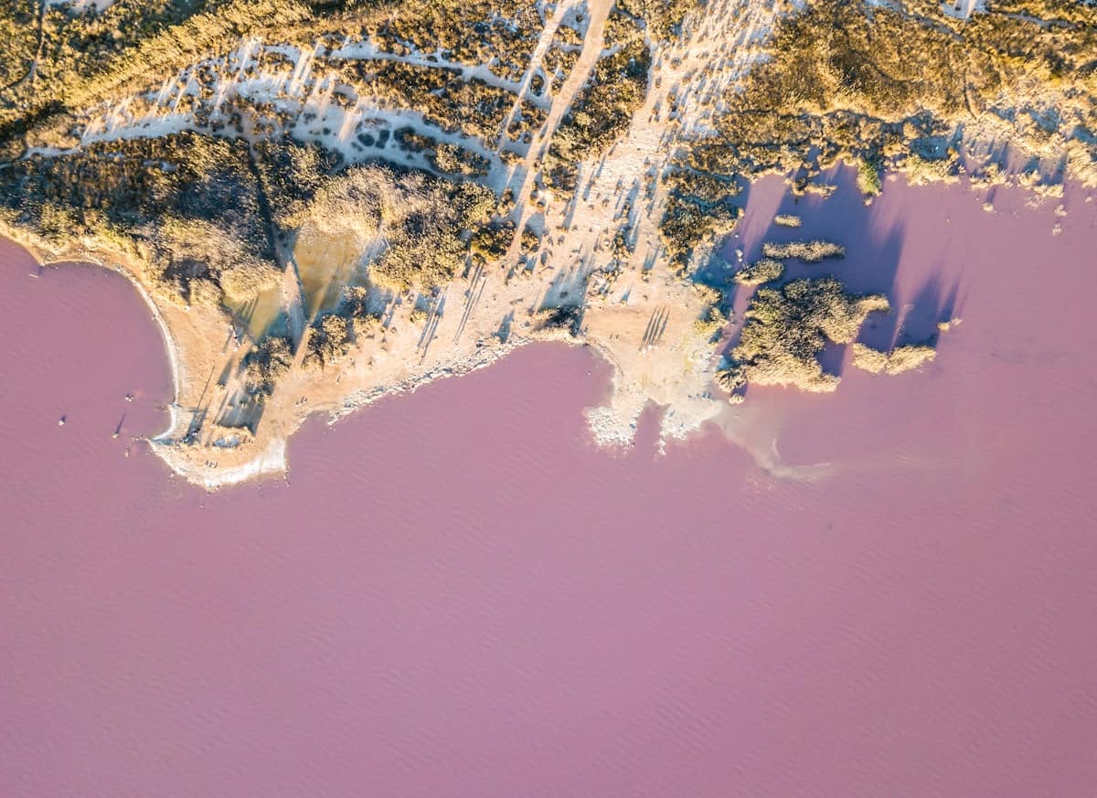 La laguna salada rosa de Torrevieja vista desde el aire